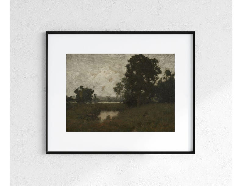 Prato profondo / Stampa di paesaggio malinconico d'epoca / Dipinto ad olio di natura verde scuro / Download digitale / 319 immagine 4
