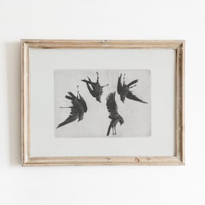 Four Ravens Vintage Dark Bird Art Black and White Artwork Etching Digital Download 378 image 1