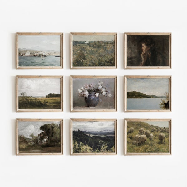 Eclectic Set of 9 | Vintage Gallery Wall Prints | Curated Fine Art Pieces | Landscape Still Life Portrait | Digital Download | 789