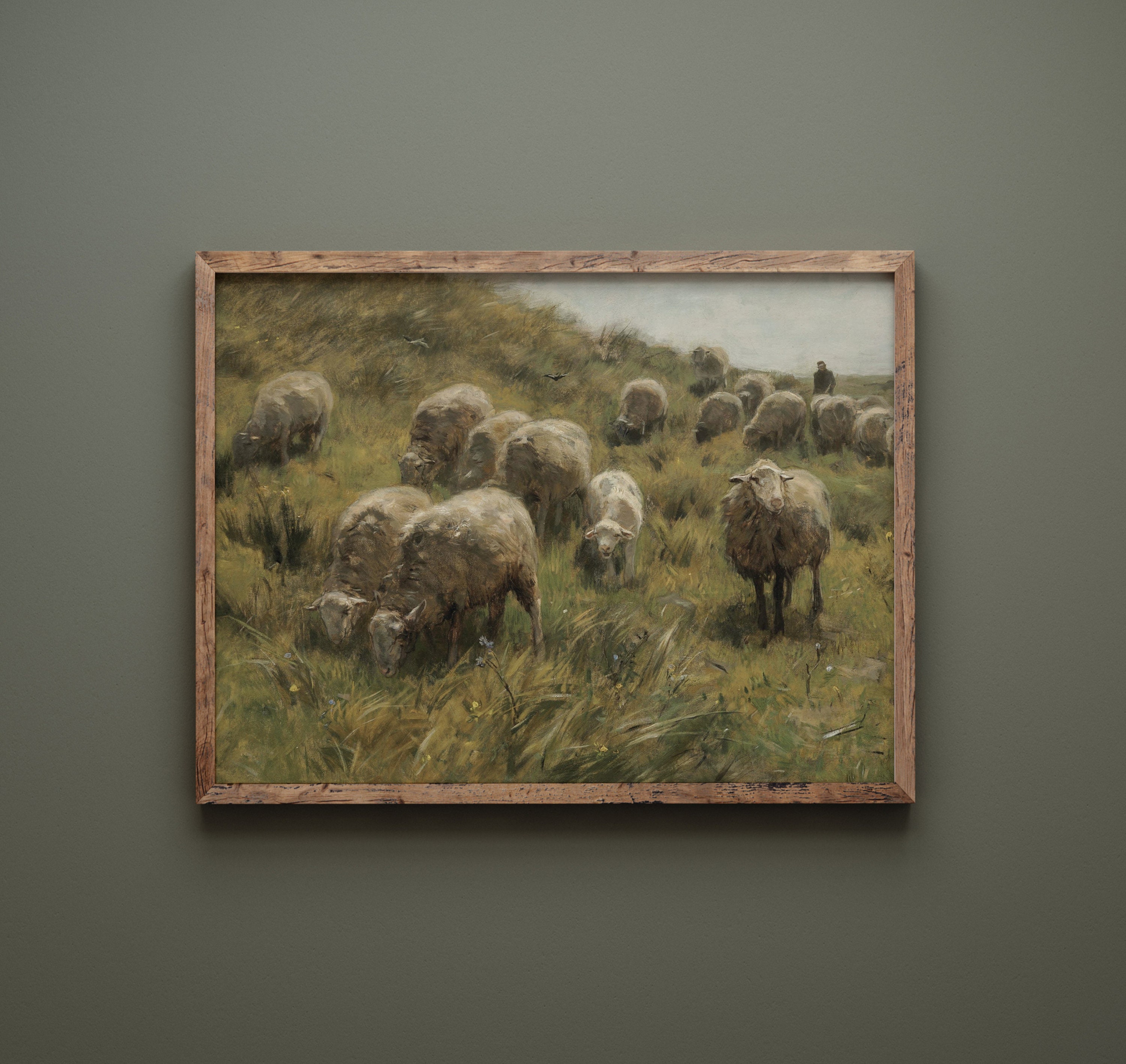 Grazing Sheep | Vintage Animal Landscape Painting | Nature Farm Art ...