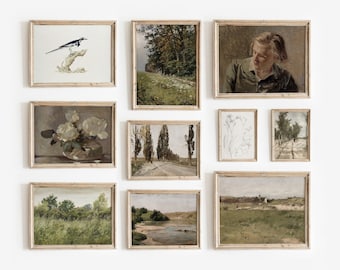 Farmhouse Set of 10 | Vintage Gallery Wall Art | Neutral Green Artwork | Art Collection Bundle | Digital Download | 827