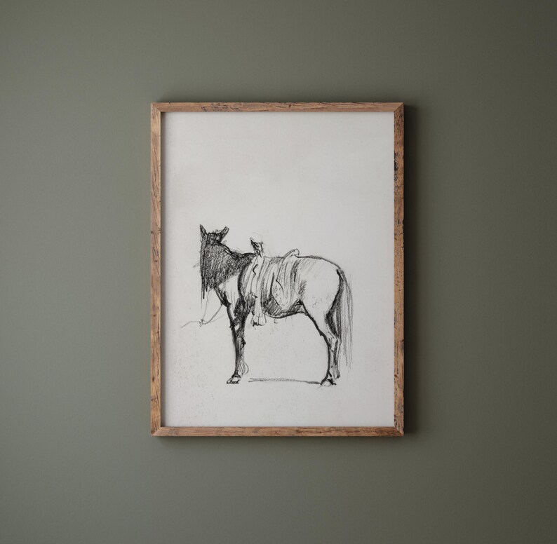 Saddled Horse | Vintage Farm Animal Sketch | Horseback Riding Drawing | Country Western Art | Digital Download | 465 image 4
