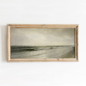Quiet Seascape | Vintage Moody Beach | Neutral Green Oil Painting | Printable Art | Digital Download | 182