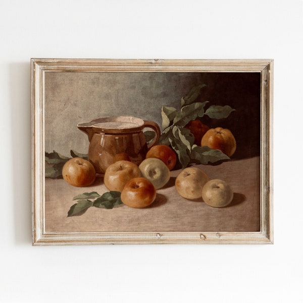 Pommes + Cruche Nature Morte Peinture | Art de fruits vintage | IMPRESSION NUMÉRIQUE | 01