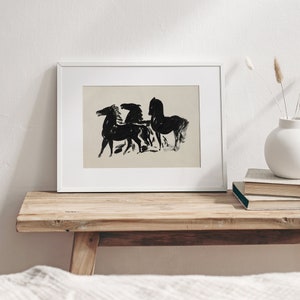 Zwart paard schets schilderij Vintage minimale dierentekening Zwart-witte kunst Afdrukbare download 108 afbeelding 4