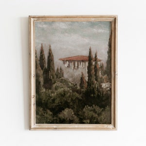 Umbrië | Vintage Italiaans landschap | Landelijk Italië Olieverfschilderij | Villakunst | Digitale download | 642