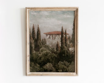 Umbrien | Vintage italienische Landschaft | Ländliches Italien Ölgemälde | Landhauskunst | Digitaler Download | 642