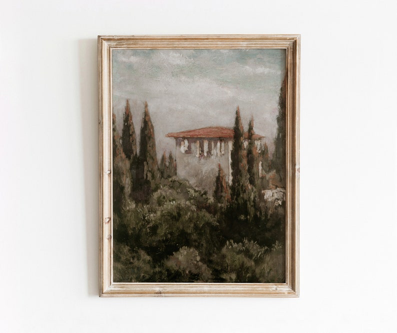 Umbria Vintage Italian Landscape Rural Italy Oil Painting Villa Art Digital Download 642 image 1