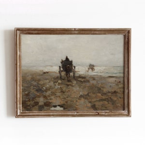 Strandwagen | Küsten Malerei | Pferdekutsche Kunst | Stimmungsvolle Küste | Digitaler Download | 722