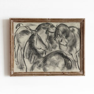 Three Stallions | Vintage Horse Sketch Drawing | Minimal Wall Art | Black and White | Digital Download | 232