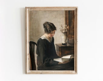 The Reader | Vintage Woman Reading | Interior Home Painting | Cottagecore Decor | Academic Art | Digital Download | 502