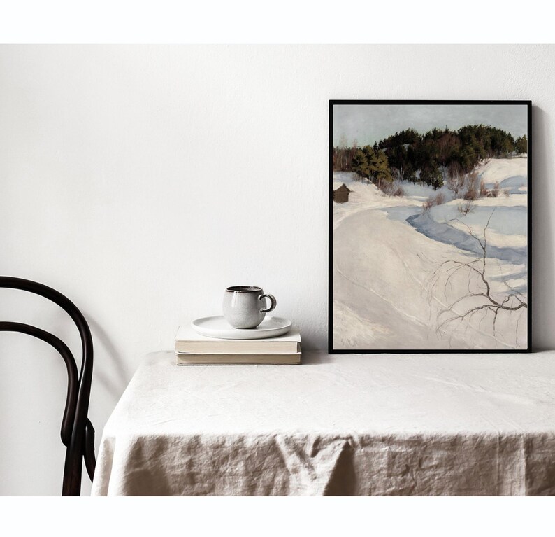 Paesaggio invernale soleggiato / Decorazione murale invernale vintage / Opera d'arte stagionale / Download digitale / 389 immagine 4