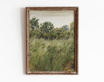 Campo d'avena / Dipinto ad olio vintage di erba verde / Opera d'arte di fattoria / Download digitale / Arte stampabile / 104