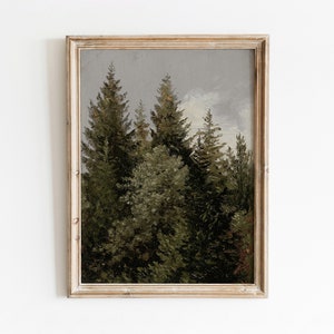 Conifers | Vintage Tree Landscape Painting | Nature Art | Neutral Wall Decor | Digital Download | 645