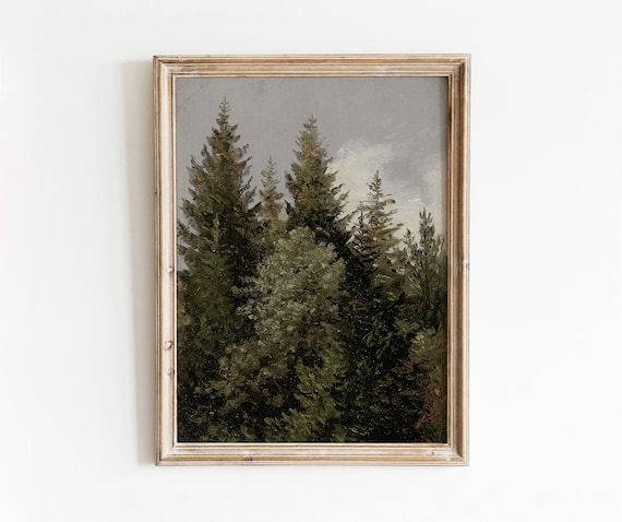 Conifers | Vintage Tree Landscape Painting | Nature Art | Neutral Wall Decor | Digital Download | 645
