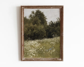 Meadow | Vintage Spring Landscape | Green Field Nature Painting | Digital Download | 570