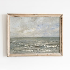 Gedempt oceaanlandschap | Vintage zeegezicht oceaanwater olieverfschilderij | Afdrukbare kunst | Digitale download | 66