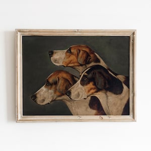 Three English Foxhounds | Vintage Dog Art | Animal Oil Painting | Old Hunting Hound | Digital Download | 725