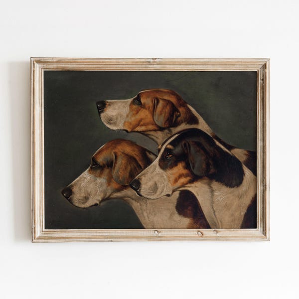 Three English Foxhounds | Vintage Dog Art | Animal Oil Painting | Old Hunting Hound | Digital Download | 725
