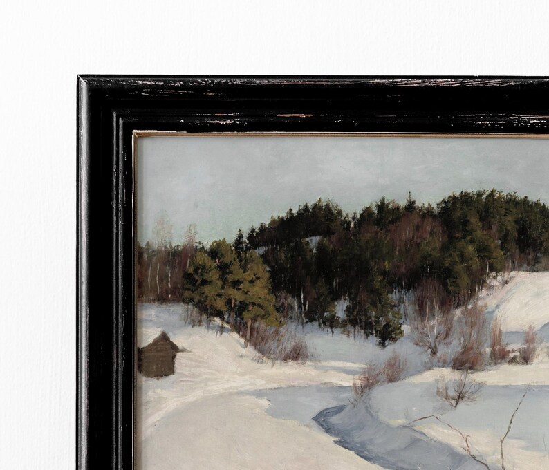 Paesaggio invernale soleggiato / Decorazione murale invernale vintage / Opera d'arte stagionale / Download digitale / 389 immagine 2
