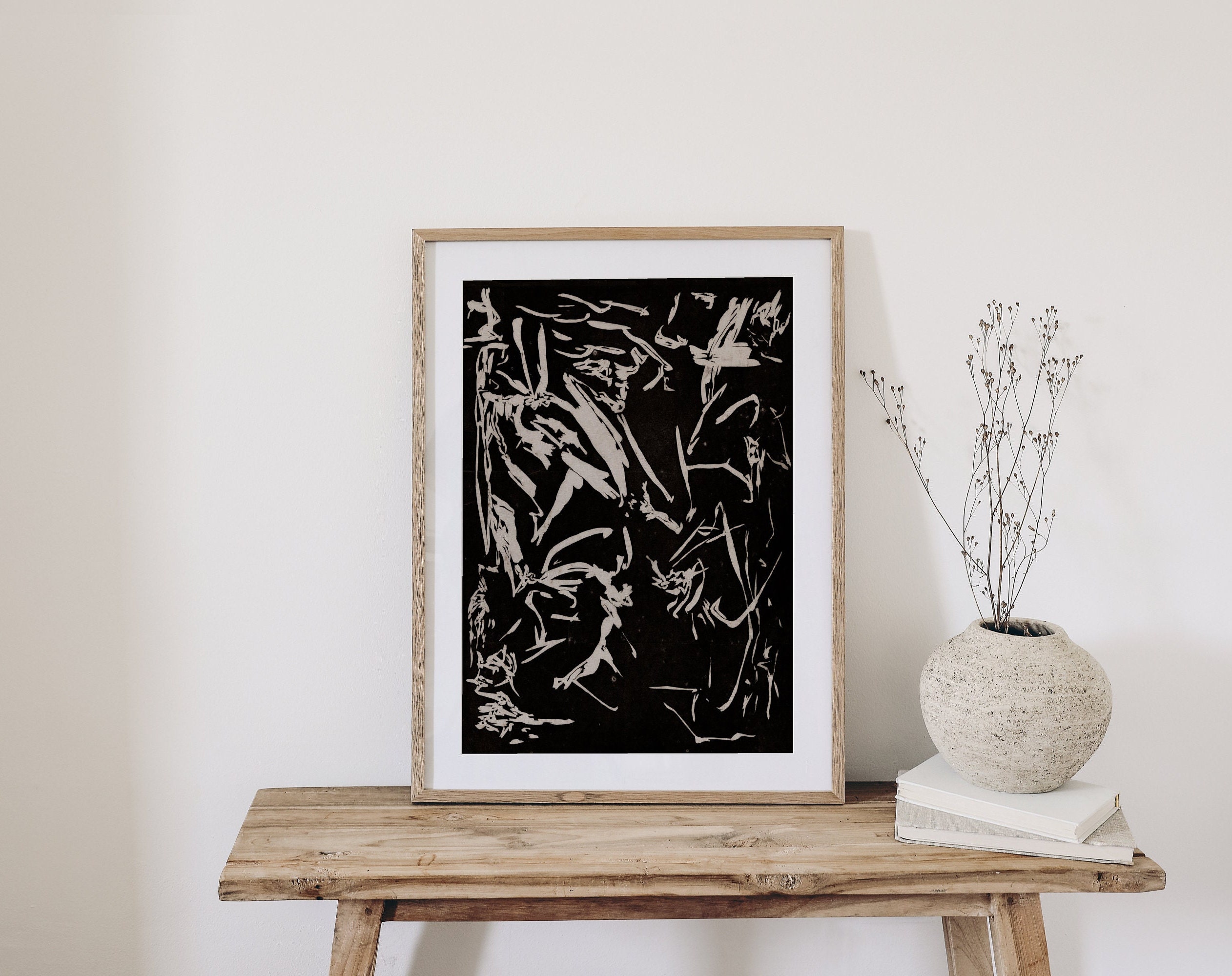 忙しい抽象画 | ヴィンテージの回転可能な絵画 | 暗い人物の形 | 黒人