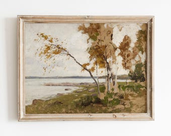 Orilla otoñal / Pintura vintage de paisaje costero otoñal / Decoración de pared otoñal contemporánea / Arte otoñal inacabado / Descarga digital / 860