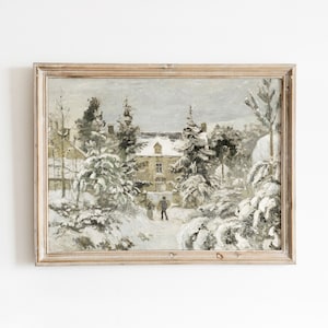 House at Montfoucault | Vintage Winter Manor Painting | Snowy Landscape Scene Art | Digital Download | 493