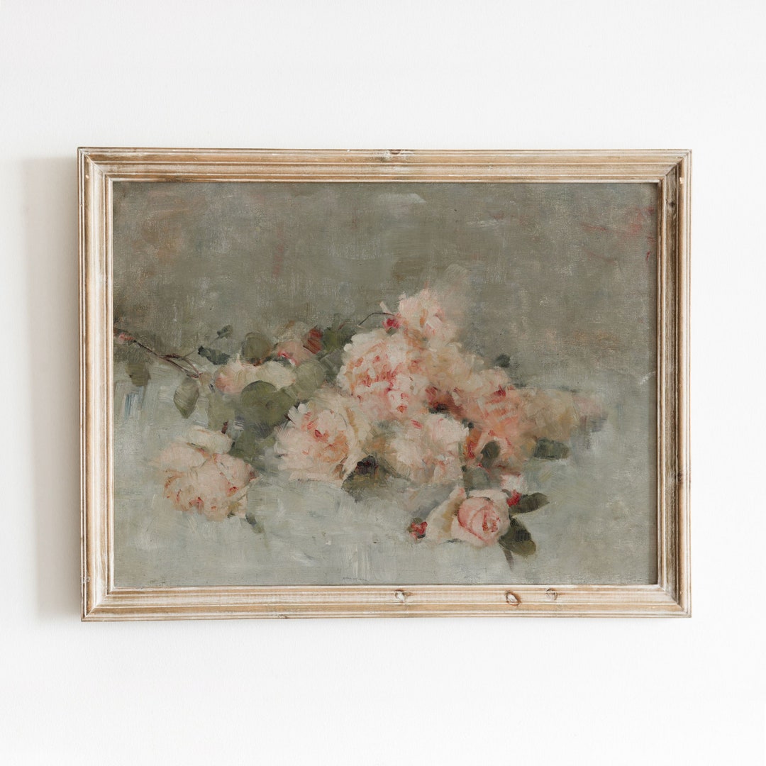 Blush Roses | Vintage Floral Still Life Painting | Pink Flowers ...