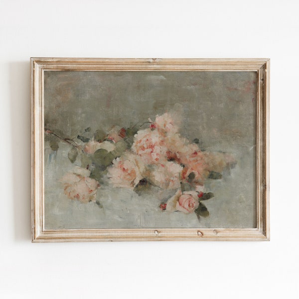 Blush Roses | Vintage Floral Still Life Painting | Pink Flowers Feminine Art | Digital Download | 452