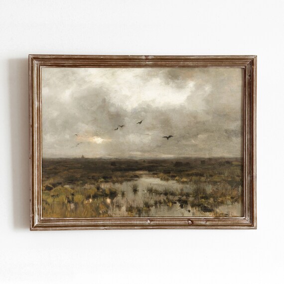 Gloomy Marsh | Vintage Landscape Painting | Overcast Sky Marshland | Wetlands Art | DIGITAL DOWNLOAD | 127