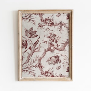 Baumwollstoff | Vintage Blumenzweige Kunstwerk | Burgunderroter kastanienbrauner Wandteppich | Digitaler Download | 718