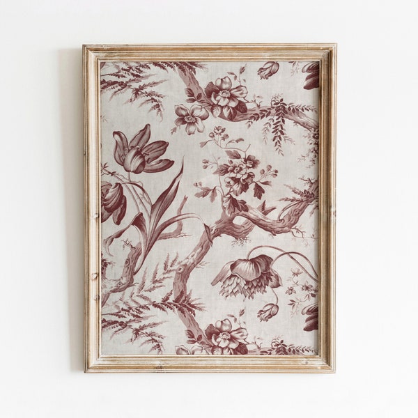 Botanical Textile | Vintage Floral Branches Artwork | Burgundy Maroon Tapestry | Digital Download | 718
