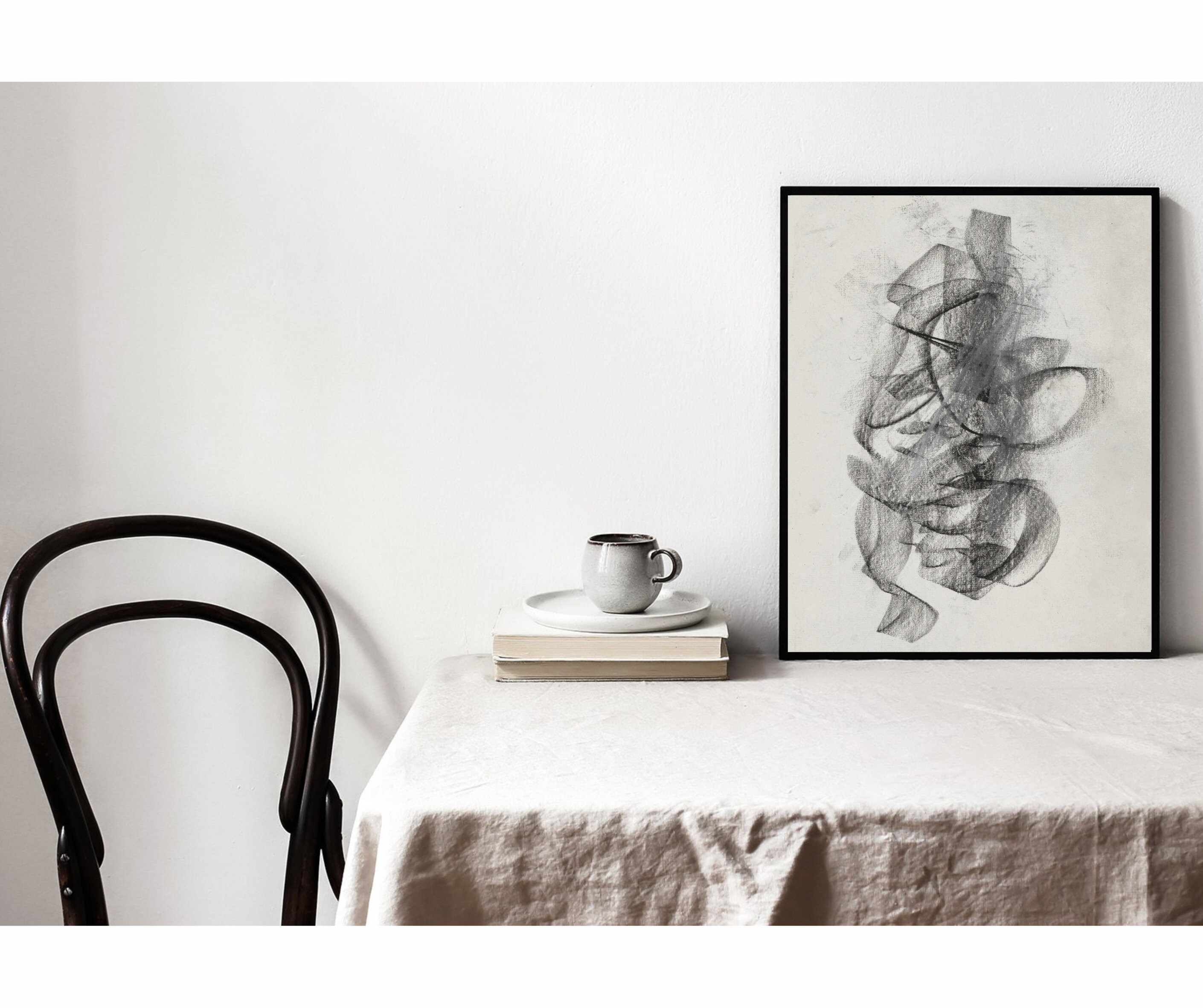 Chaos | Vintage Abstract Charcoal Drawing | Black and White Line Art ...