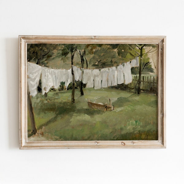 Laundry Line | Vintage Farmhouse Laundry Painting | Laundry Room Decor | Calm Art | Digital Download | 198