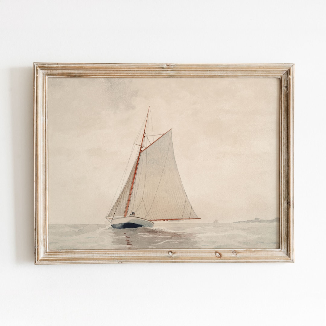 Sailboat | Vintage Watercolor Painting | Coastal Art | Minimal Beige ...