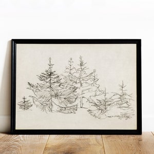 Christmas Tree Forest Vintage Black and White Sketch Nature Illustration Digital Download 459 image 2