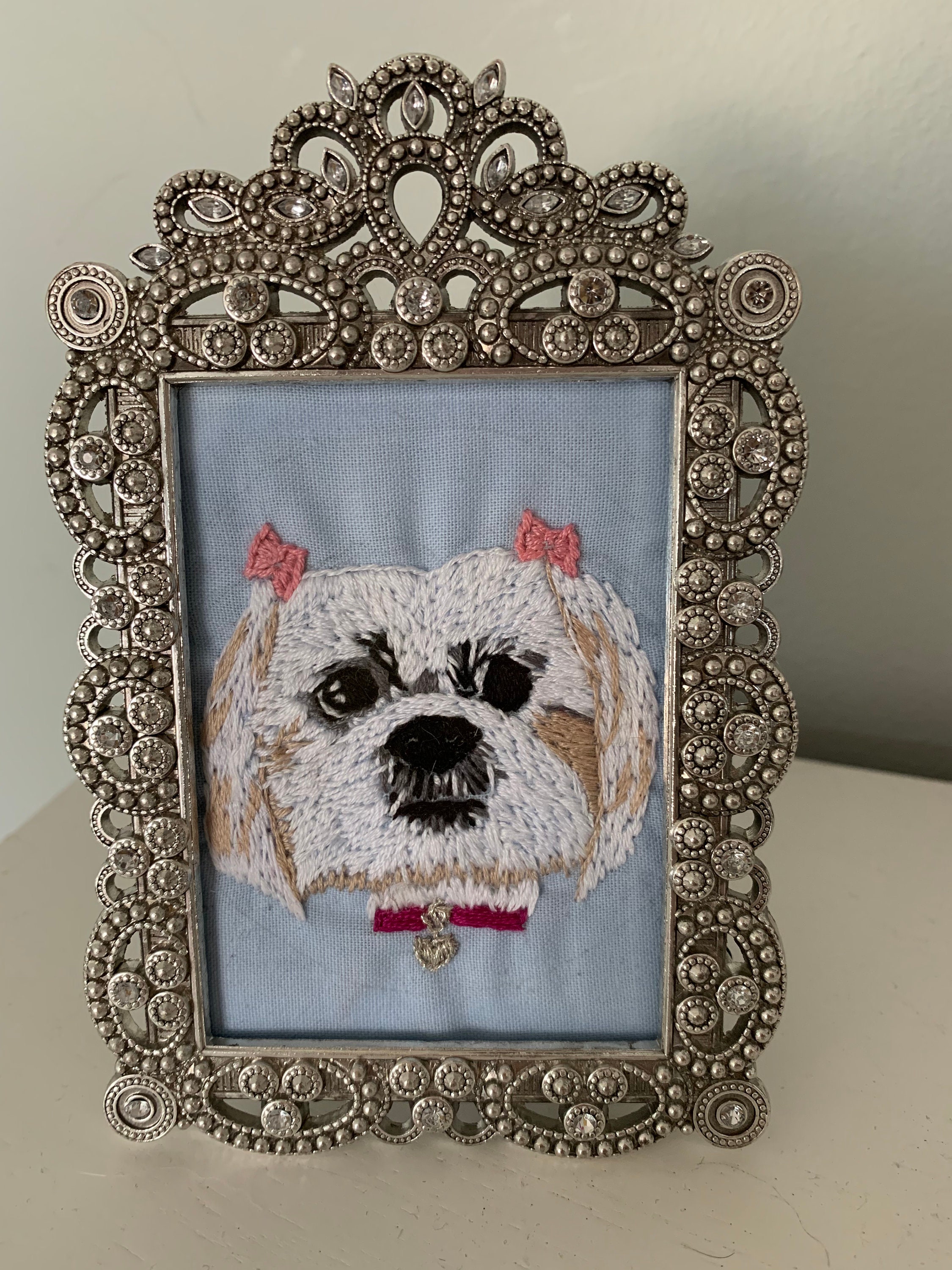 Custom Embroidered Pet Portraits in Frame Etsy
