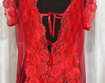 Vintage Alana Gale Red Sheer Lace Lingerie Set – Size Medium
