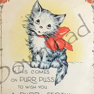 Vintage Victorian Cat Birthday Card with Envelope Instant Download