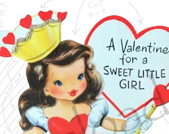 Vintage Valentijnskaart voor klein meisje direct downloaden