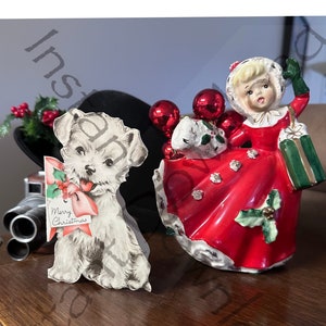 Vintage Puppy Christmas Card Instant Download