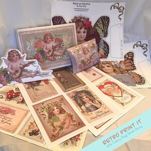 Printable Vintage Victorian Style Valentine Box and pack of Valentines to make Digital Download