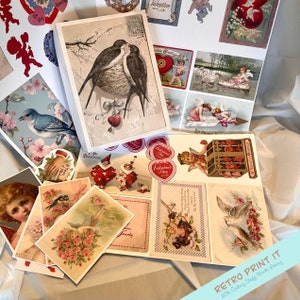 Printable Vintage Victorian Style Valentine Box and Valentines to make Digital Download
