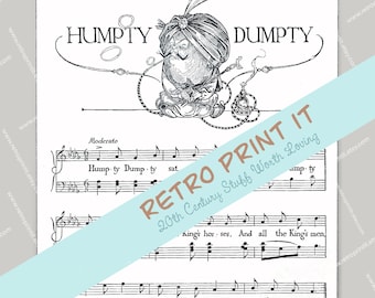 Canción infantil vintage de Humpty Dumpty de 1917 para imprimir (descarga digital)