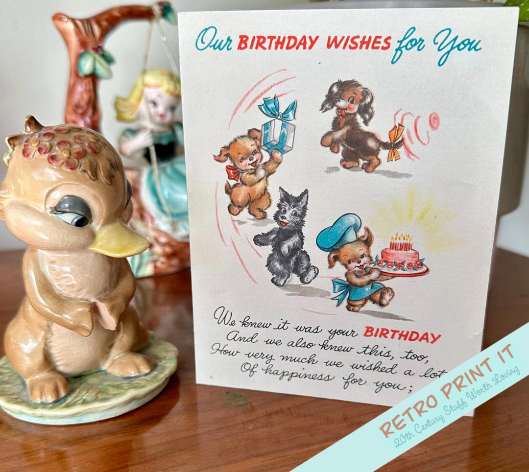 Printable Vintage Puppy Birthday Card With Envelope (digital Download ...