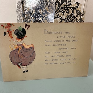 Carte de poème d'anniversaire de petite fille vintage avec enveloppe à téléchargement immédiat