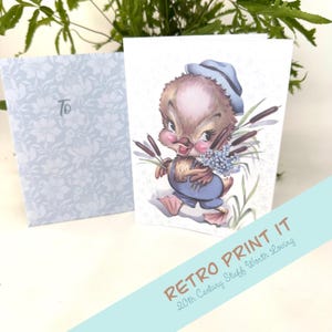 Afdrukbare vintage gelukkige verjaardagskaart met envelop direct downloaden
