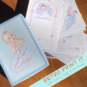 Printable Vintage New Baby Birth Box with Cards for boy or girl Instant Download