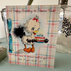 Cartão de aniversário vintage de pato adorável com envelope Download instantâneo