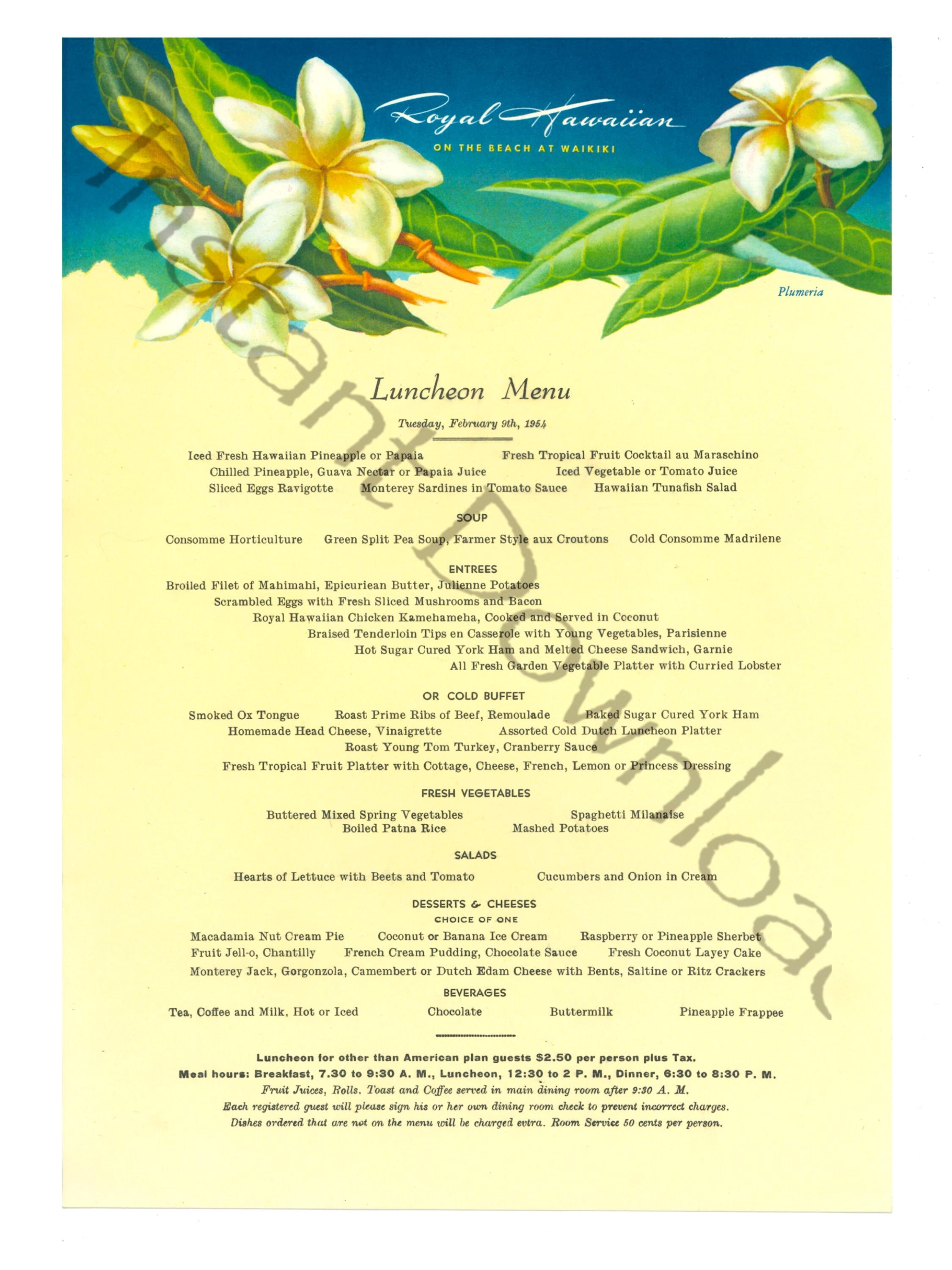 Printable Vintage Royal Hawaiian Menu From 1954 Digital Download